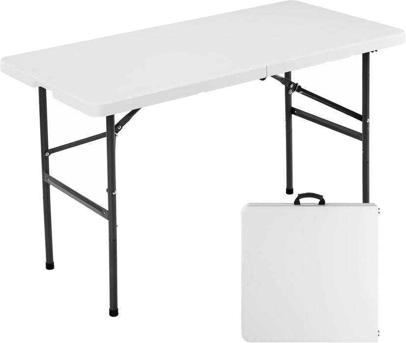 Sybels 4ft Plastic Folding Table, Heavy Duty Portable Desk with Carrying Handle for Camping Picnic Party, Indoor & Outdoor Use