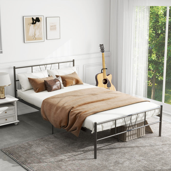 Full Size Metal Platform Bed Frame, Heavy Duty Mattress Foundation with Steel Slats Support, No Box Spring Needed, Black