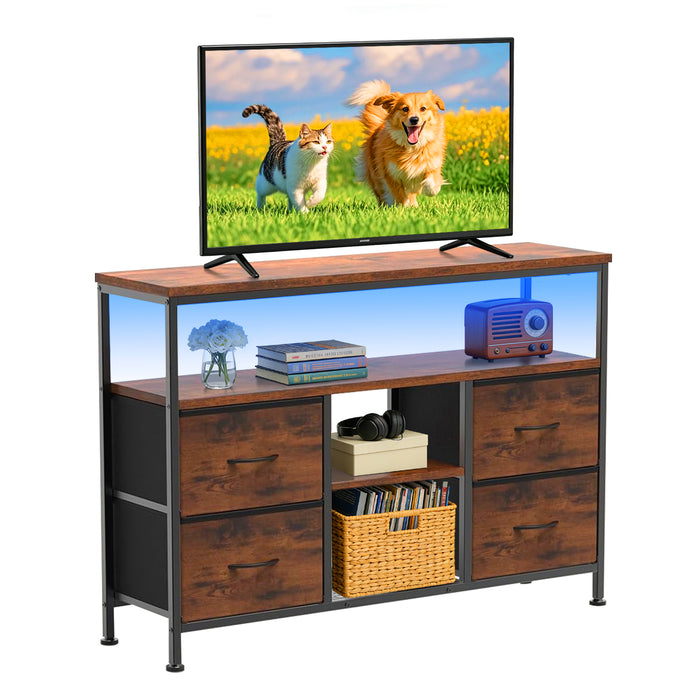 Bigleap Smart LED TV Stand with Charging Station & 4 Drawers – Fits 50 Inch TV, Adjustable Feet, Modern Media Console for Living Room & Bedroom, Brown