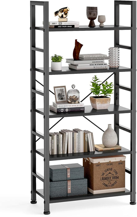 Bigleap 5 Tier Wooden Bookshelf Storage Shelves Organizer Retro Bookshelf Plant Display Shelf for Living Room Home Office Balcony - Rust Brown