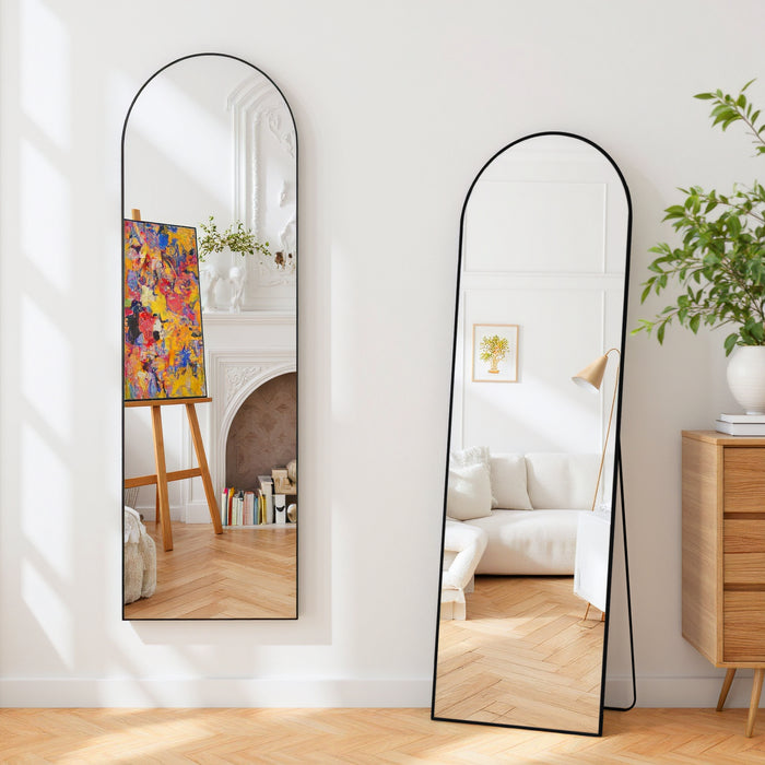 TINKLE WELL Arched Full-Length Mirror, 59"x16" Inch Freestanding, Wall-Mounted or Leaning Floor Mirror, Sleek Gold Aluminum Alloy Frame, Placed in Bedroom, Cloakroom, or Living Room