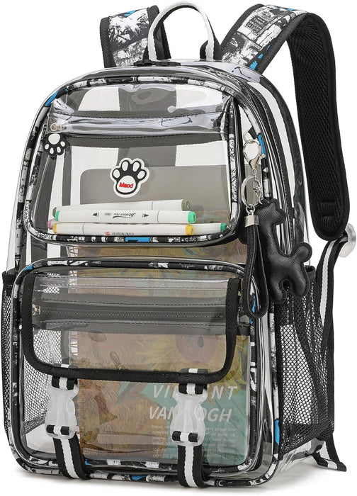 Clear Backpack for Boys, Cute Transparent Heavy Duty Stadium Approved PVC Kids Schoolbag Book Bags With Free Pendant As Gift, Black