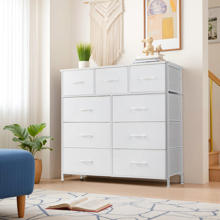 TINKLE WELL Wide 7/8/9 Drawer Fabric Dresser, Soft Storage Unit with Bins for Clothes, Toys, Linens, Fits Bedroom, Living Room, Hallway