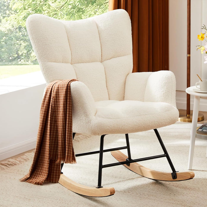 TINKLE WELL Teddy Glider Recliner Rocking Chair, High Backrest Modern Accent Chair with Smooth Glide Motion for Nursery, Living Room, Bedroom, Plush Reading & Relaxation Chair