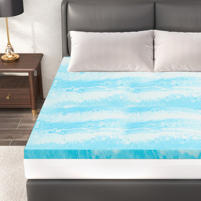 TINKLE WELL Memory Foam Mattress, 2/3" Thick Gel-Infused Cooling, Full Size, CertiPUR-US Certified for Cooler, Pressure-Relieving Sleep, Blue