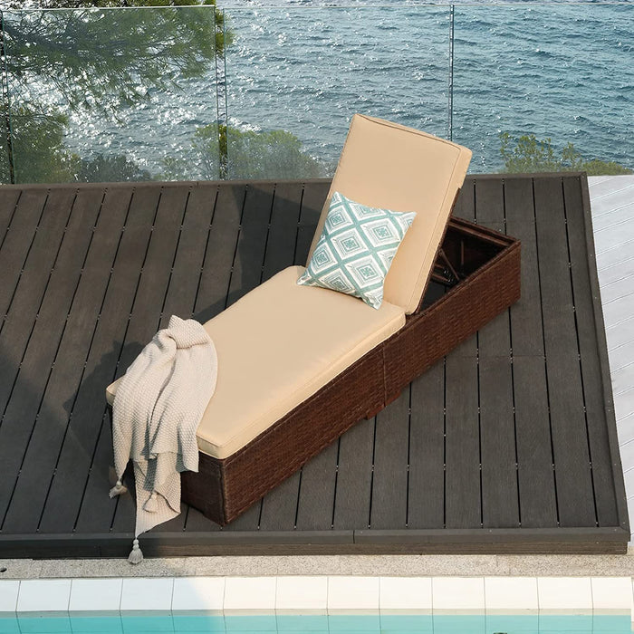 Bigleap Pre-Assembled Outdoor PE Wicker Chaise Lounge, Waterprrof Patio Folding Lounge Chairs, Outside Poolside Lounger, Rattan Recliners with Adjustable Backrest for Garden, Poolside, Balcony - 2 Pack