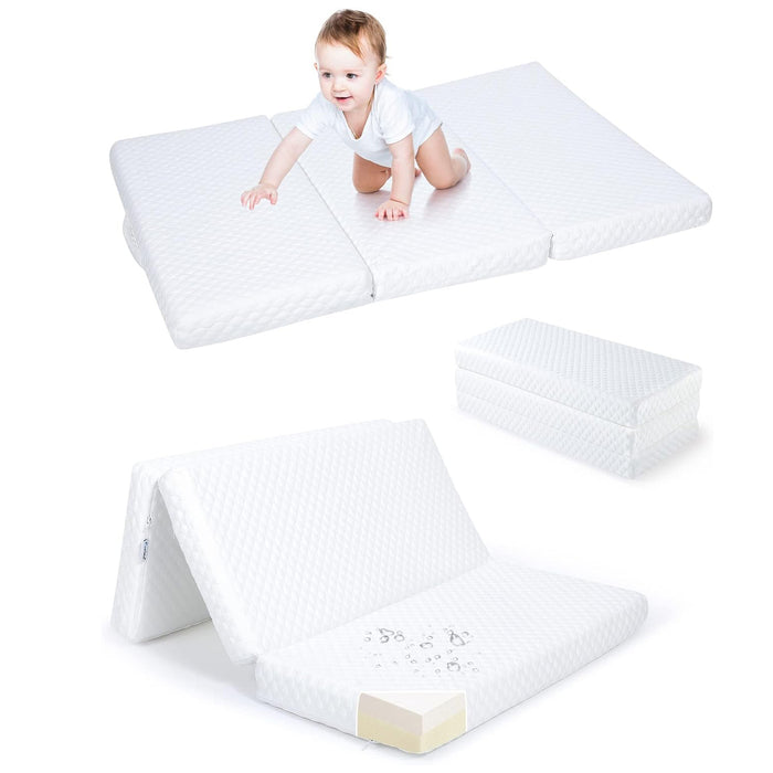 Pack and Play Mattress Pad with Handles, Crib and Toddler Mattress 38” Foldable Mattress Firmness with Washable Fabric Cover