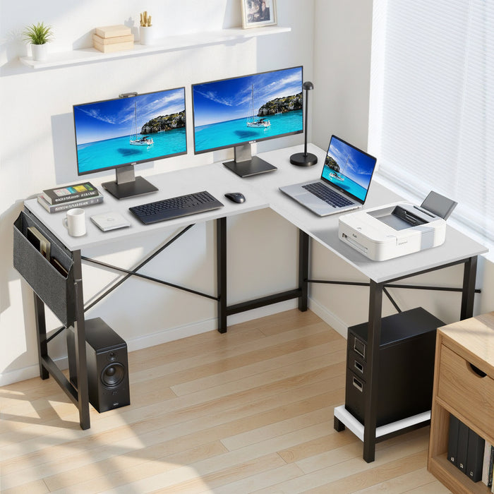 TINKLE WELL 50-inch L-Shaped Computer Desks, Corner Gaming Table with Wooden Desktop, Reversible Design, CPU Stand and Side Bag for Home Office, Study