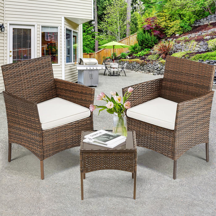 Simenmax Patio Furniture Set 3 Pieces, Outdoor Wicker Furniture with Coffee Table, Modern Rattan Patio Chairs Conversation Sets with Sofa for Garden, Terrace, Porch, Balconies, Lawns, Black
