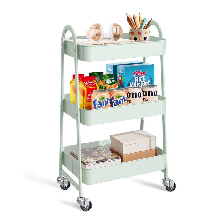 Sybels 3-Tier Rolling Cart with Locking Wheels, Heavy Duty Metal Utility Organizer for Kitchen, Bathroom & Office