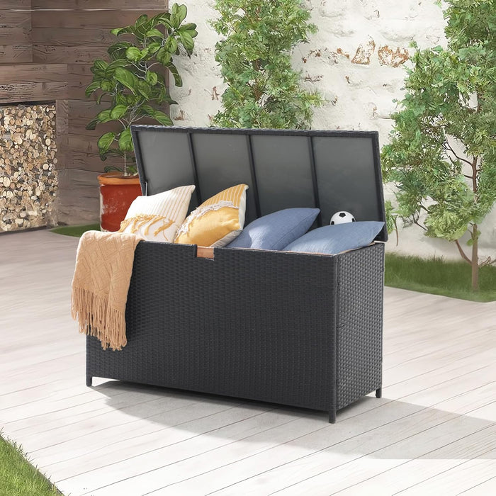 TINKLE WELL Outdoor Storage Box, 120-Gallon Extra-Large Weatherproof Wicker Patio Bin for Pool, Garden & Patio Furniture