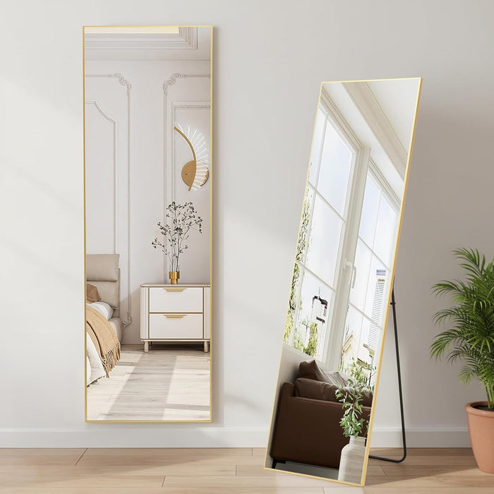 Simenmax Full Length Mirror, 56x21 Inch Standing Mirror with Nano Glass Aluminum Frame for Bedroom, Living Room, Gym,GoldSimenmax Full Length Mirror, 56x21 Inch Standing Mirror with Nano Glass Aluminum Frame for Bedroom, Living Room, Gym,Gold
