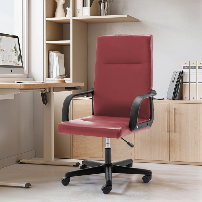 Classic Office Chair, Computer Desk Chairs, Executive Breathable Leather Chair with Adjustable High, Armrest Support Swivel PC Chair, Red