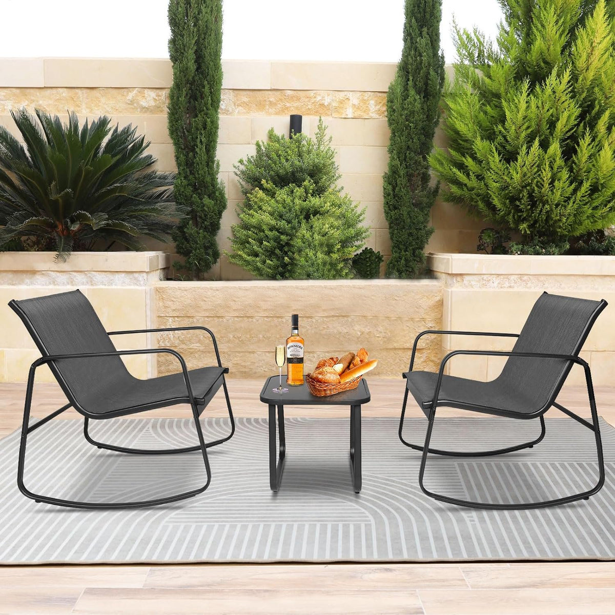 Simenmax 3-Piece Outdoor Rocking Set, Outdoor Furniture Set with Texti ...