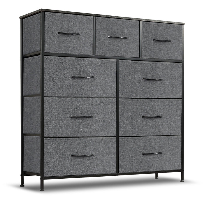 Bigleap 9 Drawer Dresser, Wide Chest Of Drawers Nightstand Storage Tower Storage Dresser Fabric Dresser With Wood Top for Living Room, Bedroom, Hallway, Grey