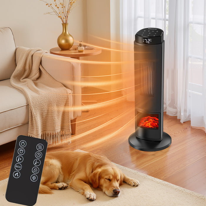 Beddle Indoor Space Heater with Remote & Thermostat, 23 inch Portable Heater with 3/7Light Modes, 60°/70° Oscillation, 12H Timer, Up to 99°F, Tip-Over Protection