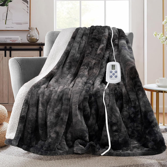 Simenmax Heated Blanket, 84"x90" Electric Warming Blanket with 10 Heat Levels, Ultra-Soft Dual-Sided Flannel & Sherpa Fabric, Machine Washable, ETL Certified for Safe Use