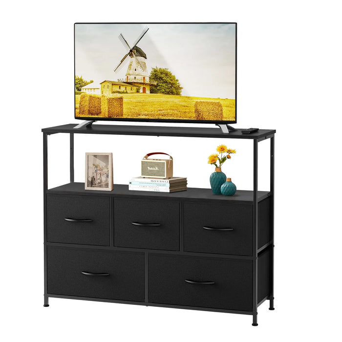 BEDDLE TV Stand with 5 Drawer Dresser for Bedroom Living Room, Fits TV up to 45 Inches