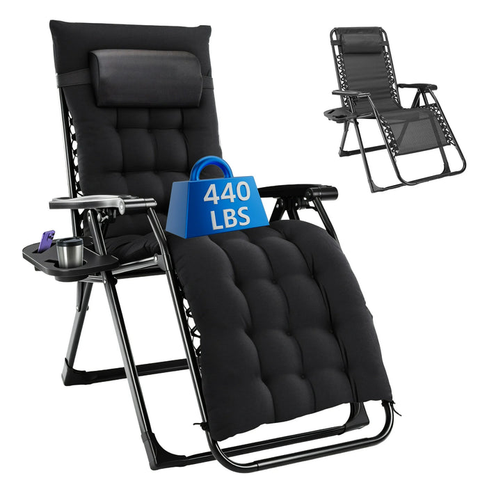 Sybels Zero Gravity Chair with Headrest & Cup Holders - Reclining Outdoor Lounge Chair, Supports 440lbs, Foldable for Backyard, Deck , Black
