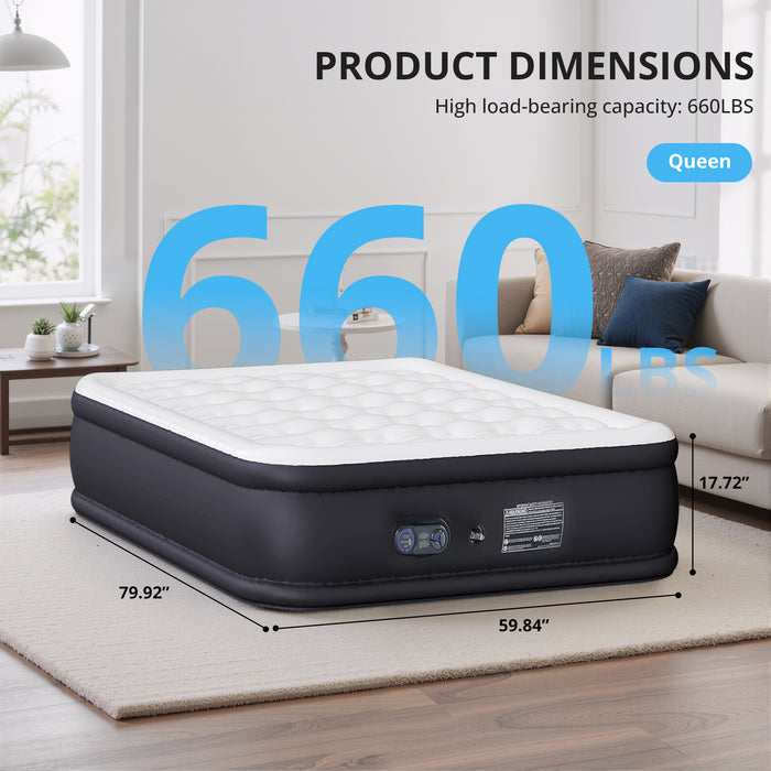 TINKLE WELL Twin/Queen Size Air Mattress with Built-in High Capacity Pump, 16"/18“/22” Extra Tall Raised Airbed, Non-Slip Bottom Design, Supports 660 lbs, Inflatable Mattress for Home, Camping and Travel