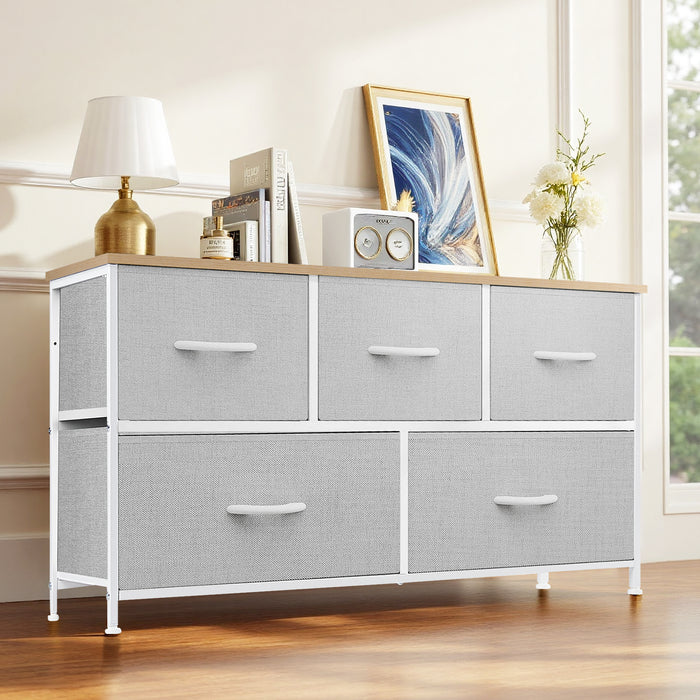 Sybels Drawer Dresser,Storage Organizer ,with wooden tabletop and fabric drawers, sturdy steel frame, suitable for bedroom, living room, and entryway