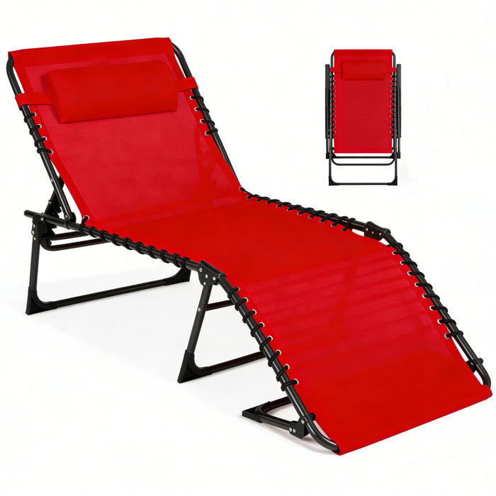 Simenmax Outdoor Folding Lounge Chair - Portable Recliner with Adjustable Backrest, 300lb Capacity, Stackable Design for Patio, Lawn, Beach - Red