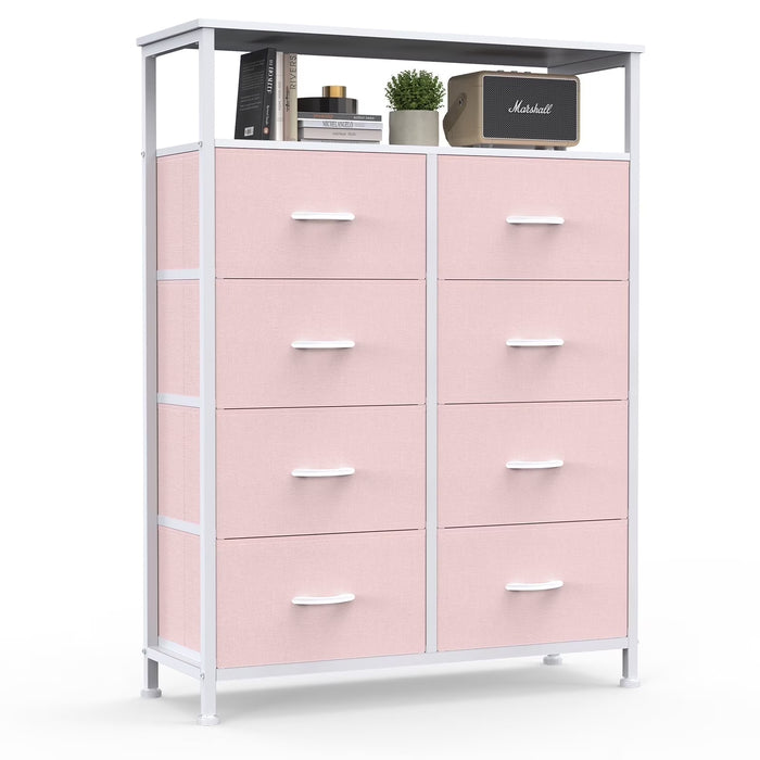 Bigleap 8-Drawer Dresser, Fabric Storage Cabinet, Clothes Organizer with Wood Top,Wardrobe, TV Stand for Living Room & Bedroom, Pink