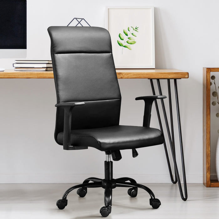 Office Chair High Back, Height Adjustable Rolling Swivel Ergonomic Computer Desk Chair with Arms, Faux Leather, Black