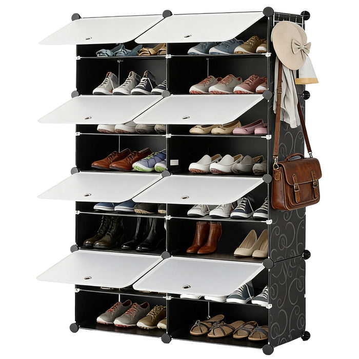Simenmax Shoe Rack, 8 Tier Shoe Storage Cabinet with Door, 32 Pair Shoe Organizer Shelves for Closet Hallway Bedroom Entryway, Black