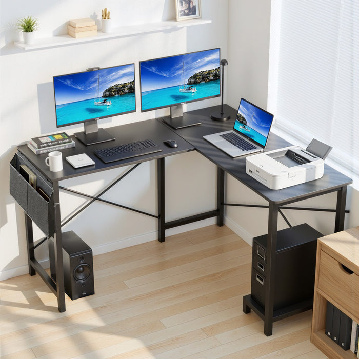 TINKLE WELL 50-inch L-Shaped Computer Desks, Corner Gaming Table with Wooden Desktop, Reversible Design, CPU Stand and Side Bag for Home Office, Study