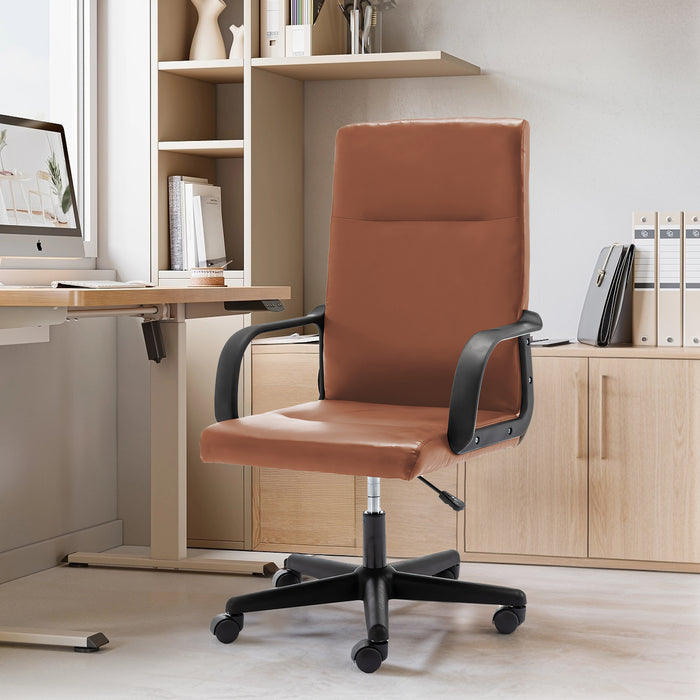 Classic Office Chair, Computer Desk Chairs, Executive Breathable Leather Chair with Adjustable High, Armrest Support Swivel PC Chair, Brown