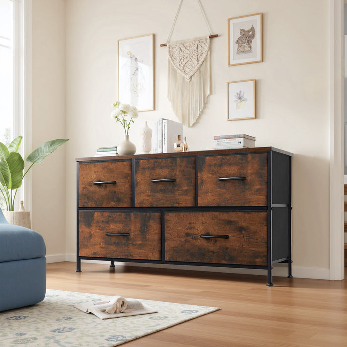 TINKLE WELL Storage Dresser with 4/5 Drawers, Removable Bins, Modern Wide Soft Fabric Chest Organizer for Bedroom, Hallway