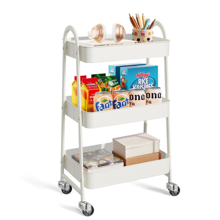 Sybels 3-Tier Rolling Cart with Locking Wheels, Heavy Duty Metal Utility Organizer for Kitchen, Bathroom & Office