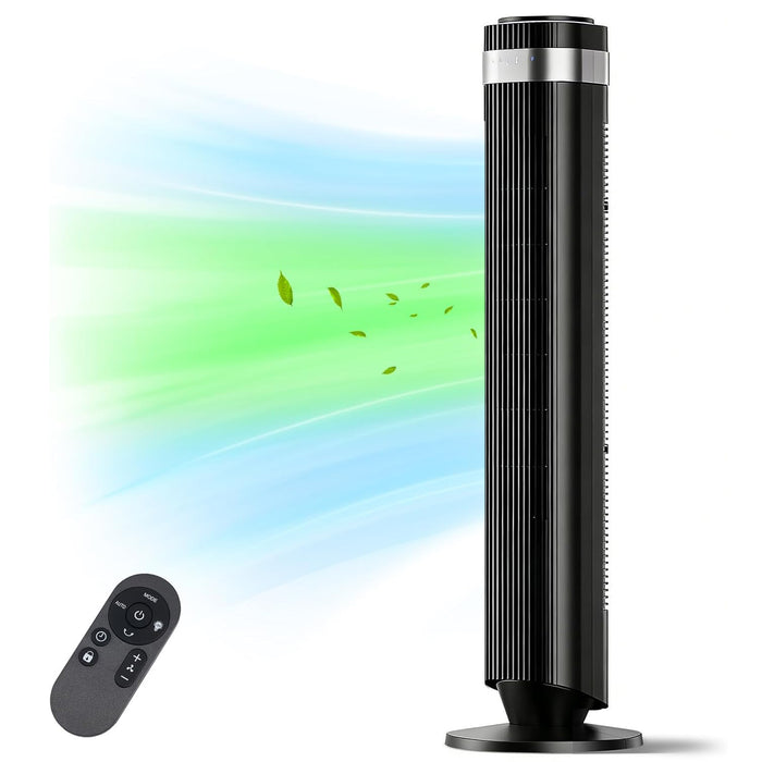 Simenmax Tower Fan, 36'' Bladeless Floor Fan with Remote, 12H Timer, 5 Speeds & 4 Modes, 28dB Quiet Standing Fan for Bedroom, Home, and Office,Black