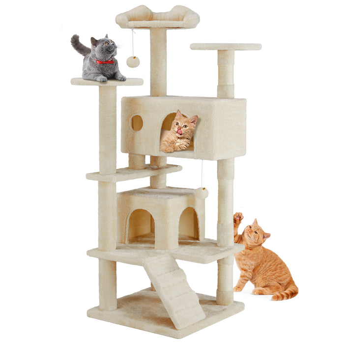 Cat Tree, 54-Inch Cat Tower with Sisal Scratching Post, Multi-Level Plush Cat Tree with Climbing Ladder