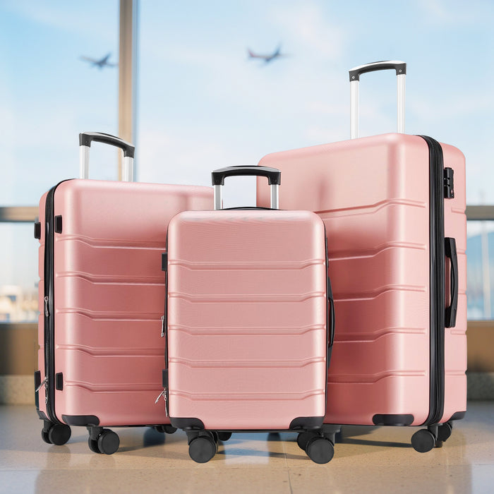 Bigleap 3-Piece Luggage Sets, Hard Shell Suitcases with Spinner Wheels, Lightweight Rolling Suitcase Sets with TSA Lock, Pink (20/24/28 Inch)