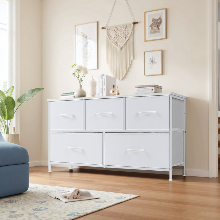 TINKLE WELL Storage Dresser with 4/5 Drawers, Removable Bins, Modern Wide Soft Fabric Chest Organizer for Bedroom, Hallway