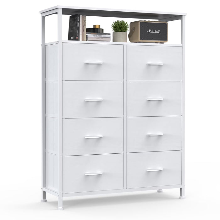 Bigleap 8-Drawer Dresser, Fabric Storage Cabinet, Clothes Organizer with Wood Top,Wardrobe, TV Stand for Living Room & Bedroom, White