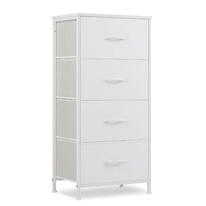 Simenmax 4 Storage Dresser for Bedroom, Wide Fabric Closet Chests Organizer Tower Furniture with Wooden Top Metal Frame for Clothes, Room, Living Room, Hallway, Entryway, White