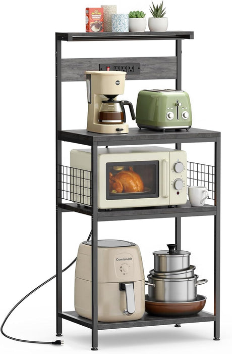 Simenmax 23.6" Kitchen Bakers Rack with Power Outlet, 4-Tier Adjustable Microwave Stand