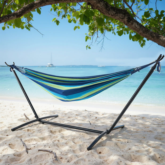 Bigleap Double Hammock with Steel Stand Heavy Duty Standing Hammocks 450lb Capacity with Portable Carrying Bag, Blue