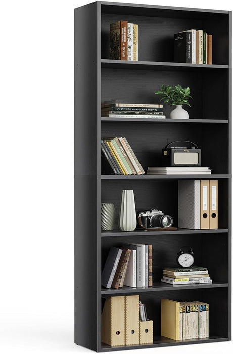 Simenmax 6-Tier Bookshelf, 53" Tall Floor-Standing Bookcase Display Storage Shelves for Home Office, Living Room, Bedroom, Black