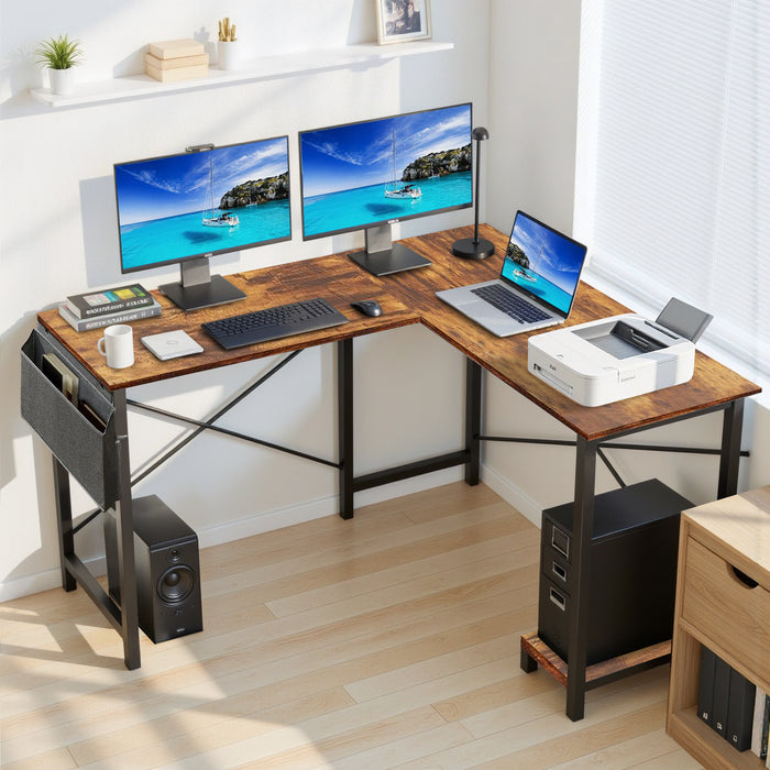 TINKLE WELL 50-inch L-Shaped Computer Desks, Corner Gaming Table with Wooden Desktop, Reversible Design, CPU Stand and Side Bag for Home Office, Study