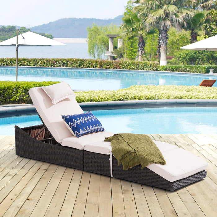 Pre-Assembled Outdoor PE Wicker Chaise Lounge, Waterprrof Patio Folding Lounge Chairs, Outside Poolside Lounger, Rattan Recliners with Adjustable Backrest for Garden, Poolside, Balcony - 1 Pack