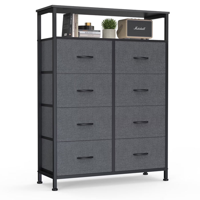 Bigleap 8-Drawer Dresser, Fabric Storage Cabinet, Clothes Organizer with Wood Top,Wardrobe, TV Stand for Living Room & Bedroom, Gray