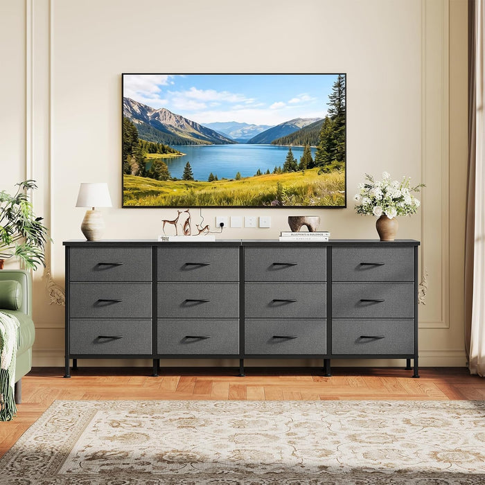 Bigleap 12-Drawer Dresser TV Stand – Entertainment Center for 80'' TV, Media Console, Large Storage Cabinet for Living Room Bedroom,Gray