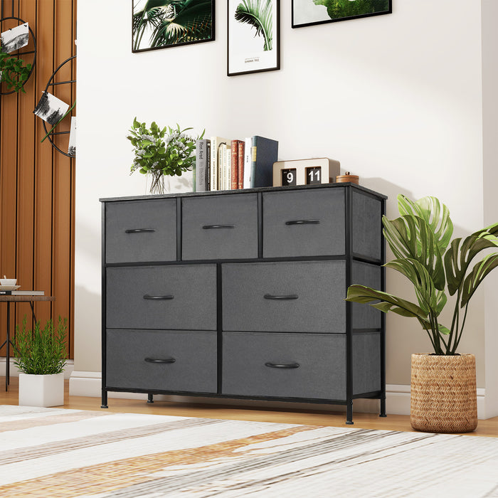 Dresser with 7 Drawers, Fabric Storage Tower, Organizer Unit for Bedroom, Hallway, Entryway, Closets, Wood Top, Easy Pull Handle