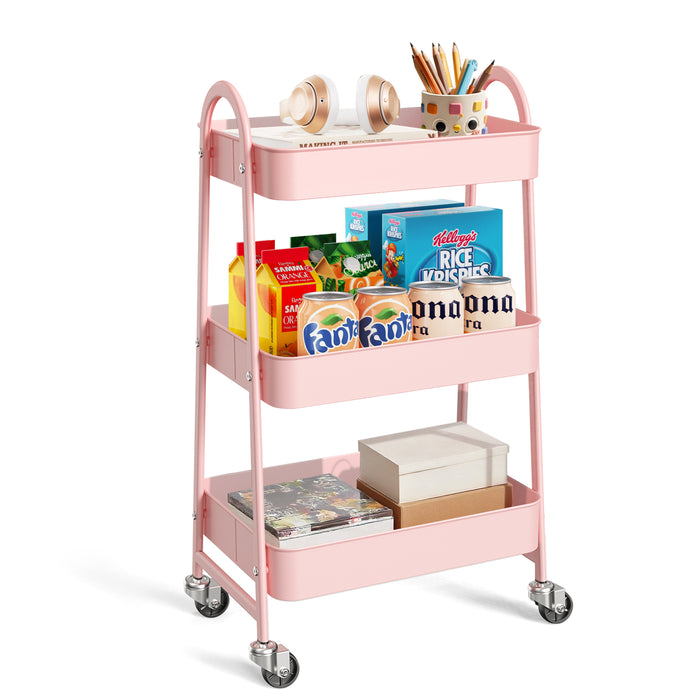 Sybels 3-Tier Rolling Cart with Locking Wheels, Heavy Duty Metal Utility Organizer for Kitchen, Bathroom & Office