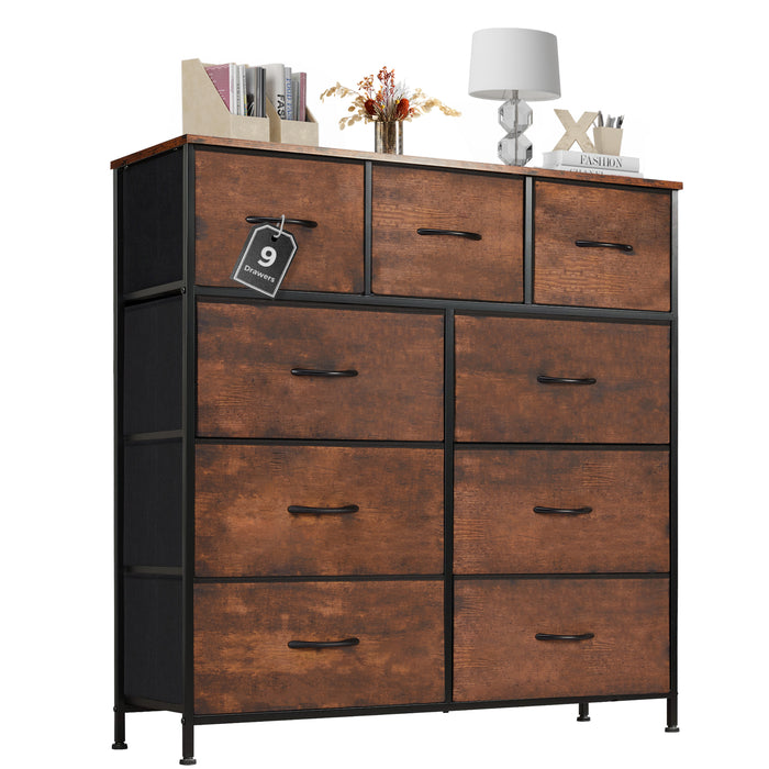 Bigleap 9 Drawer Dresser, Fabric Storage Tower Organizer with Wood Top and Steel Frame for Bedroom, Closet, Hallway, Entryway,Brown