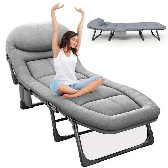Simenmax Folding Camping Cot with Headrest and Mattress, Portable Sleeping Bed Cot, Heavy Duty Cot Bed for Camping, Office, Travel,Gray